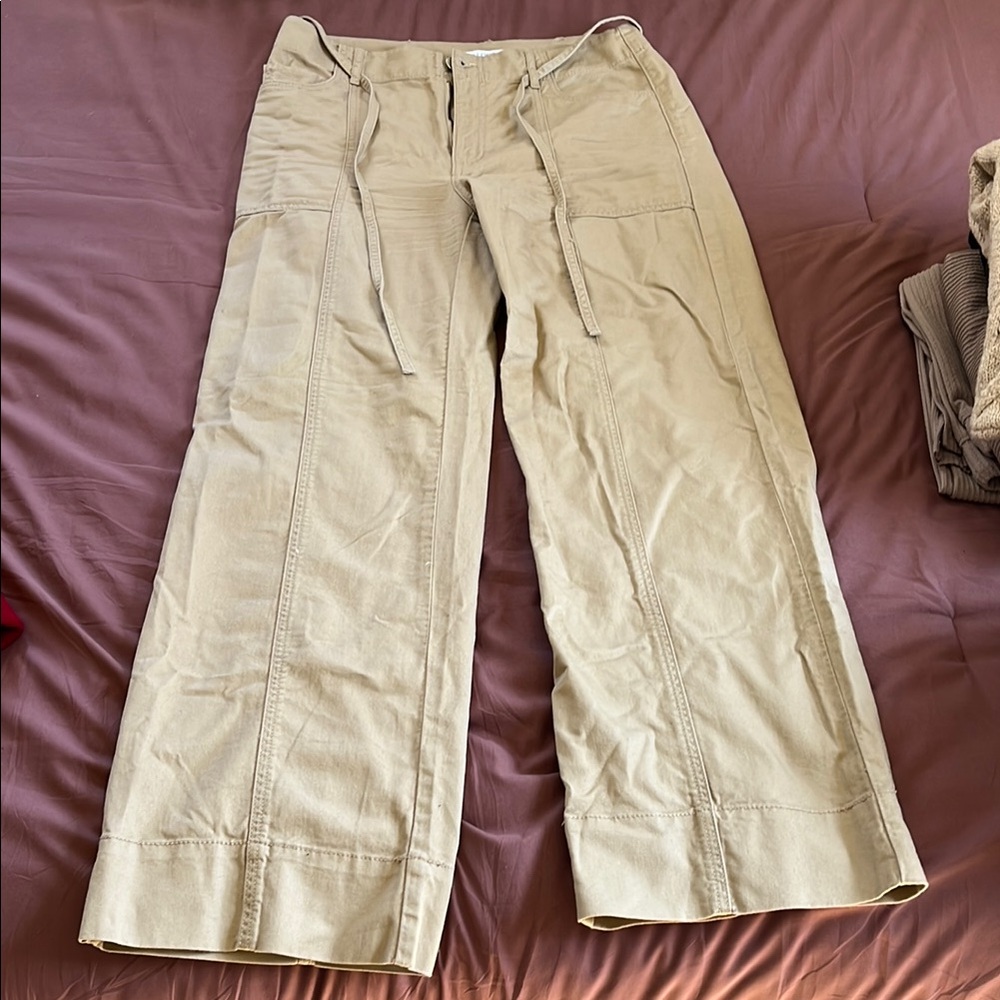 LOFT Tan Wide-Leg Pants with Relaxed Fit